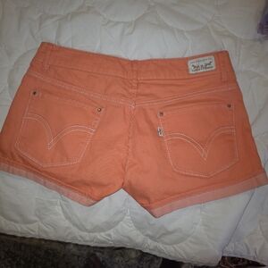 Levi’s Shorty Short Bright Coral‎ Orange Denim Shorts Size 7